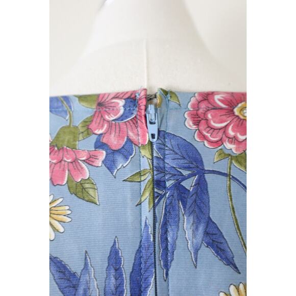 Vintage 1970s Prairie Floral Maxi Dress Flutter Sleeve Empire Waist Tie Blue - Picture 11 of 12